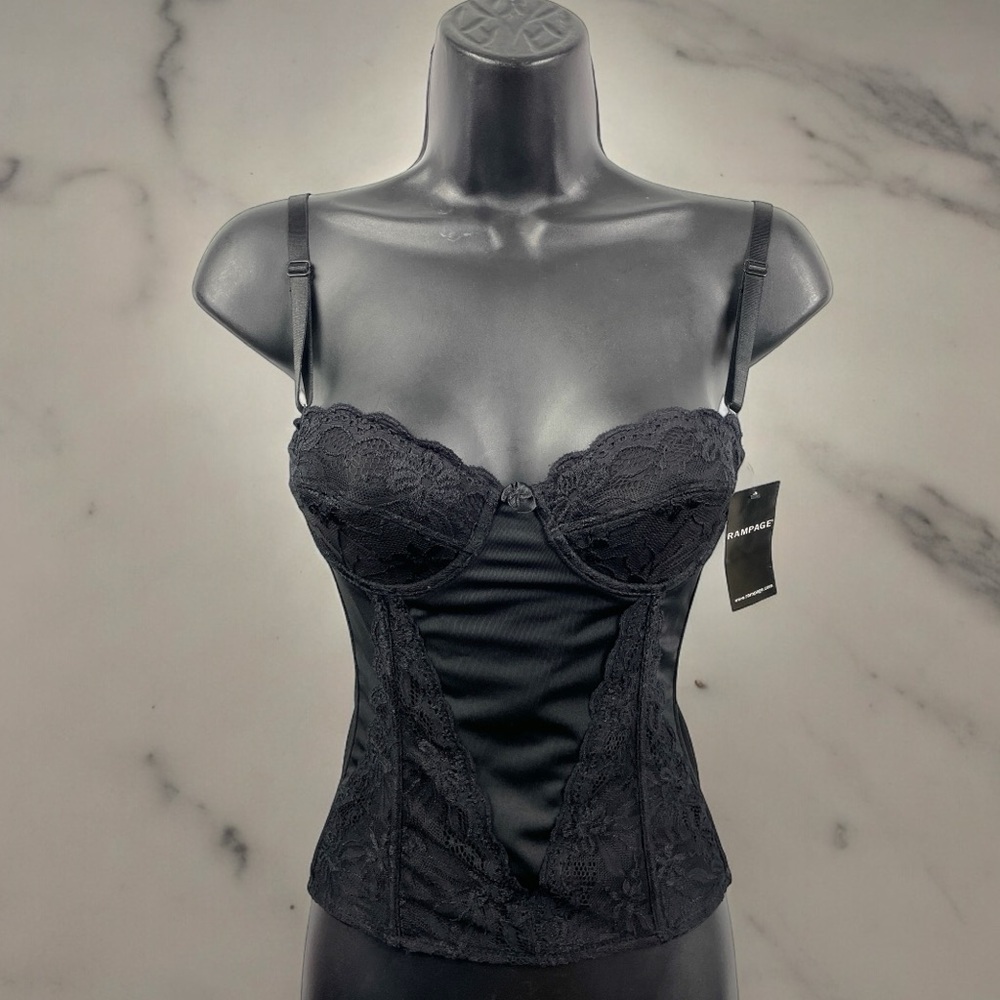 NEW Rampage Black Lace Bustier Corset/Thong Set Size M